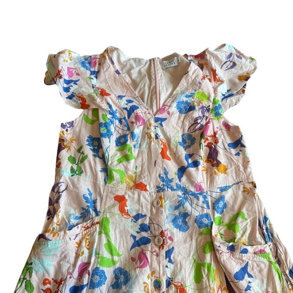 Tanya Taylor Light Pink Colorful Floral Print Dress Midi Short Sleeve Size 18 - Picture 2 of 12